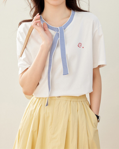 Serena Tie Trim Cotton T-shirt