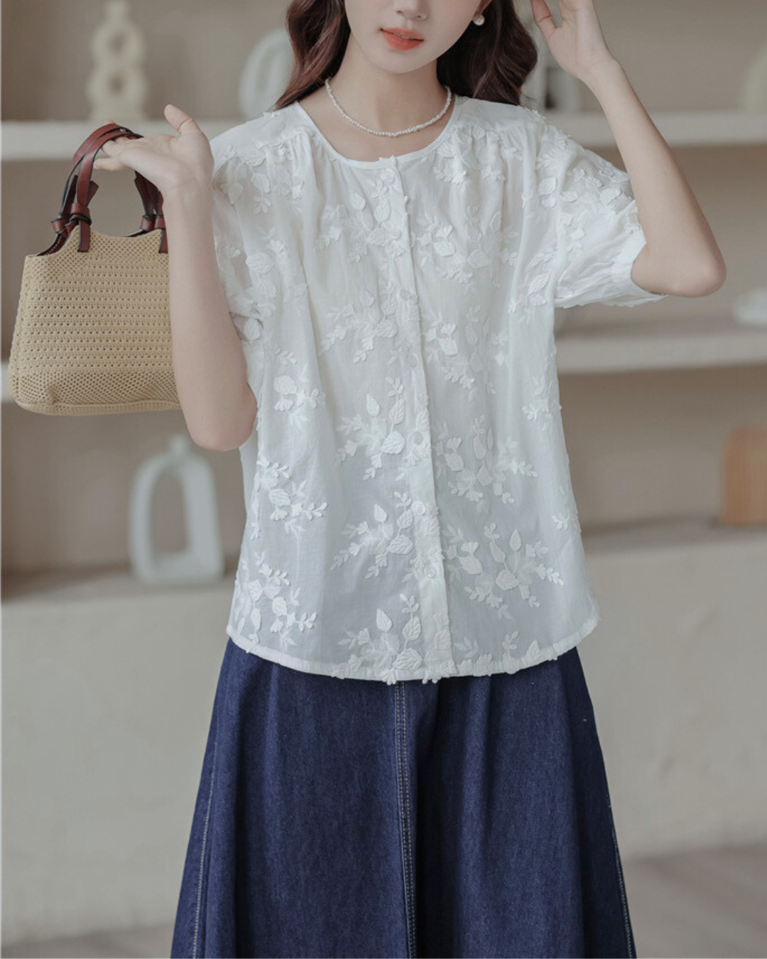 Lunea Bloom Silk Embroidery Blouse