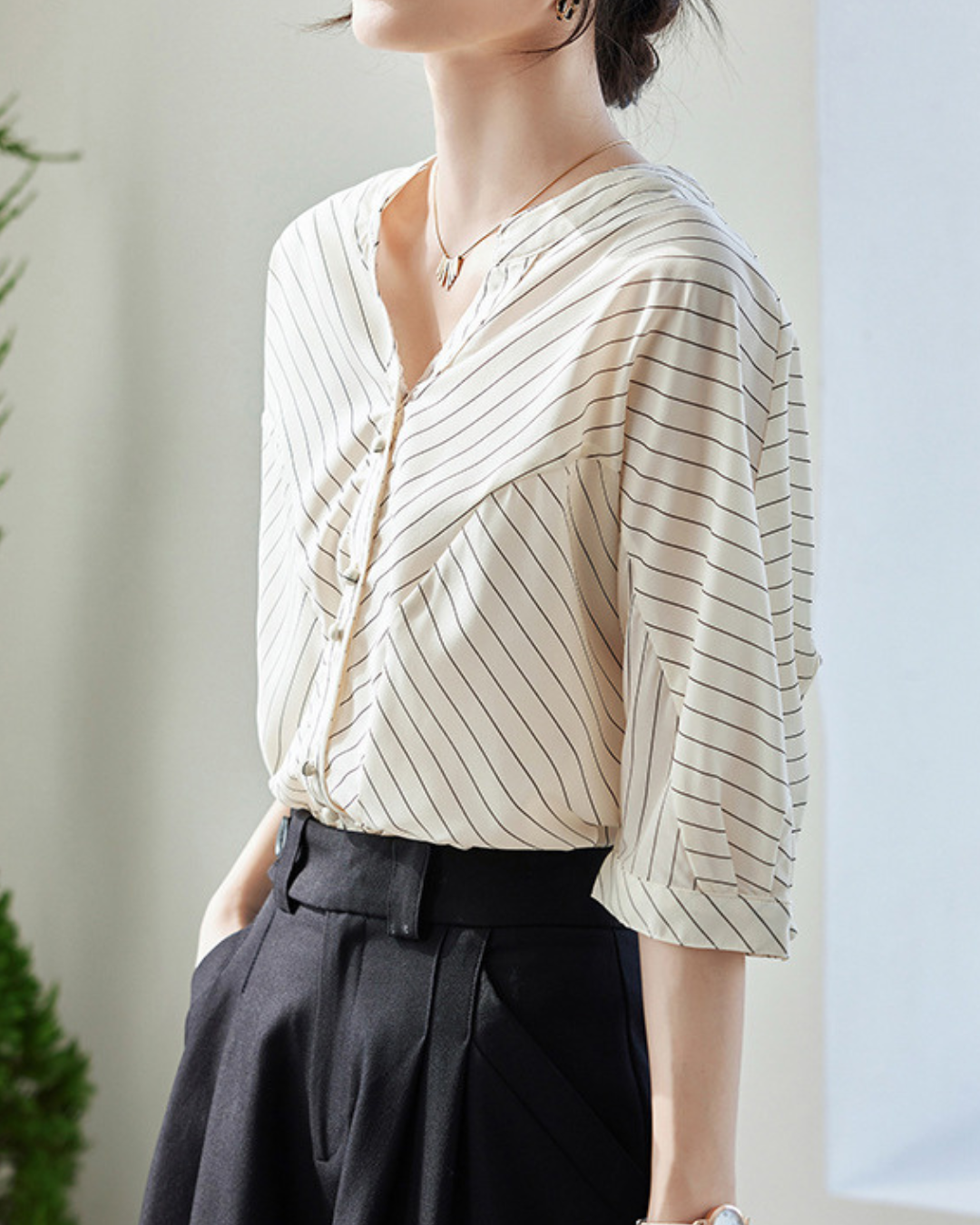 Elowen Stripe Soft Draped Blouse