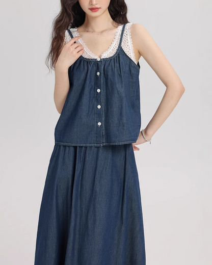 Azure Calm Denim Lace Set