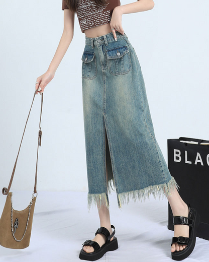 Dawn Fringe Pocket Denim Skirt