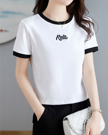 Rosa Contrast Trim Cotton T-Shirt