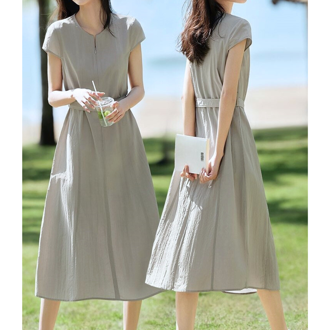 Mira Taupe Zip Belt Dress