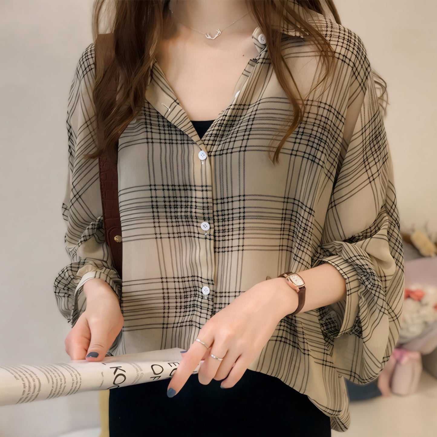 Lily Line Minimal Soft Bow Blouse