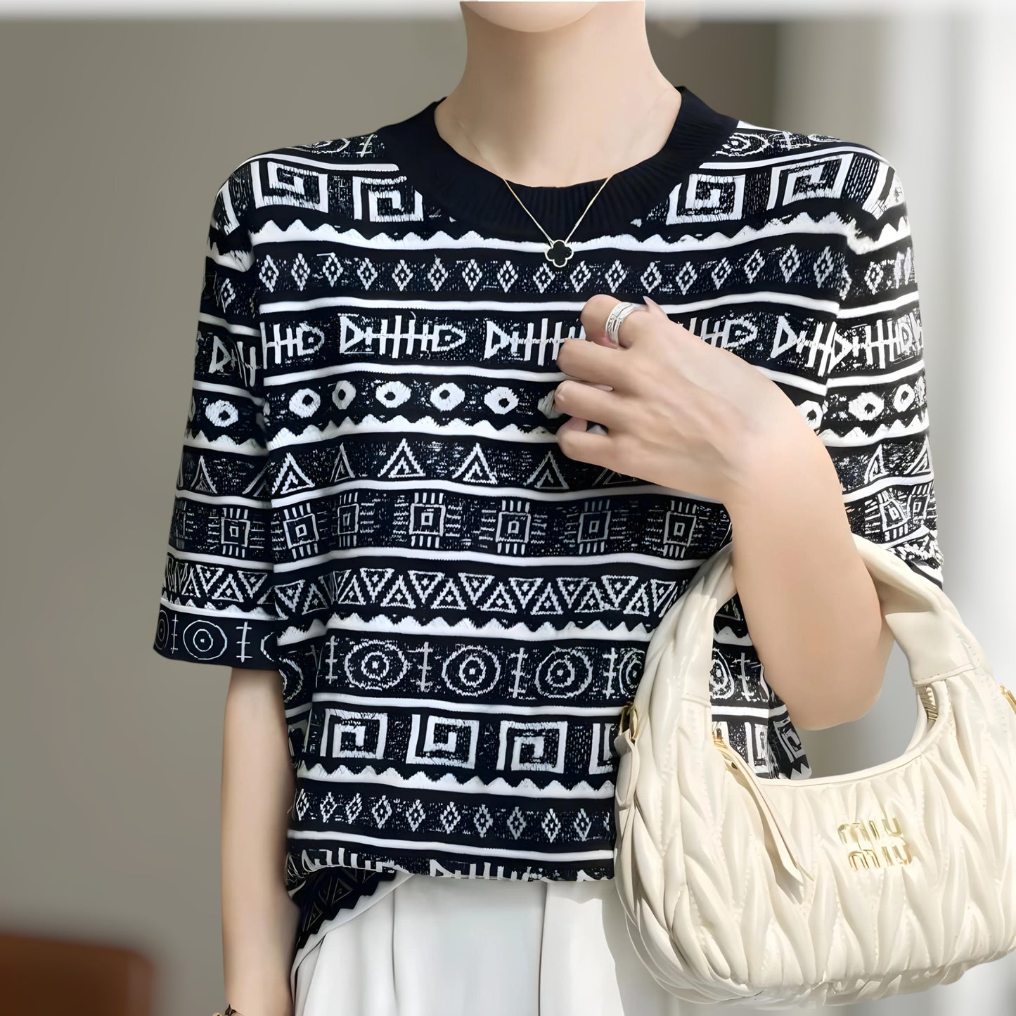Noir Pattern Ease Knit T-Shirt