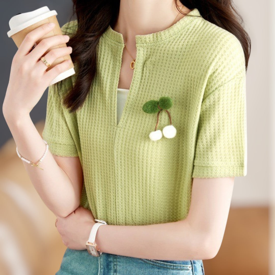 Cherry Light Slit Knit T-Shirt