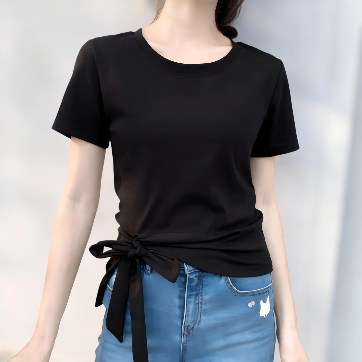 Serene Bow Side Cotton T-Shirt