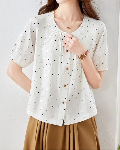 Mira Dot Gathered Blouse