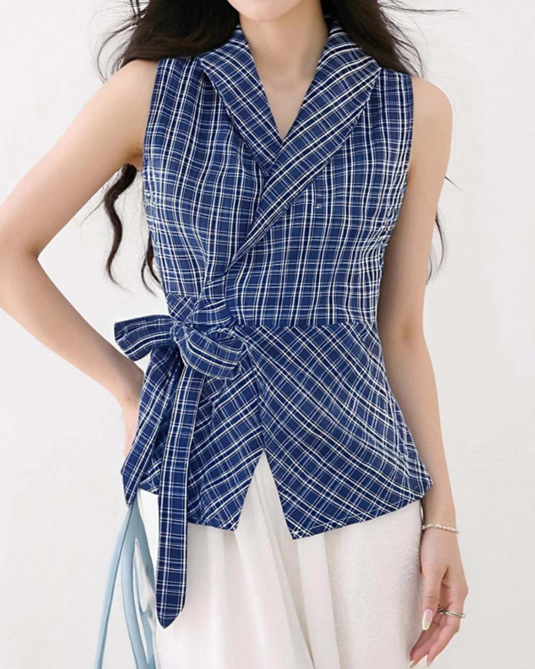 Elora Check Wrap Sleeveless Top