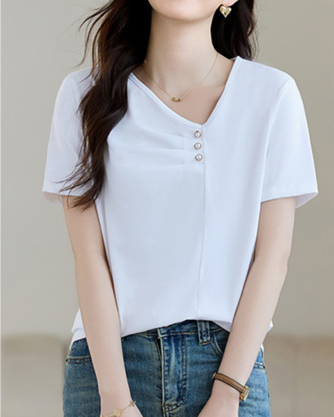 Mila Pleat Button T-Shirt