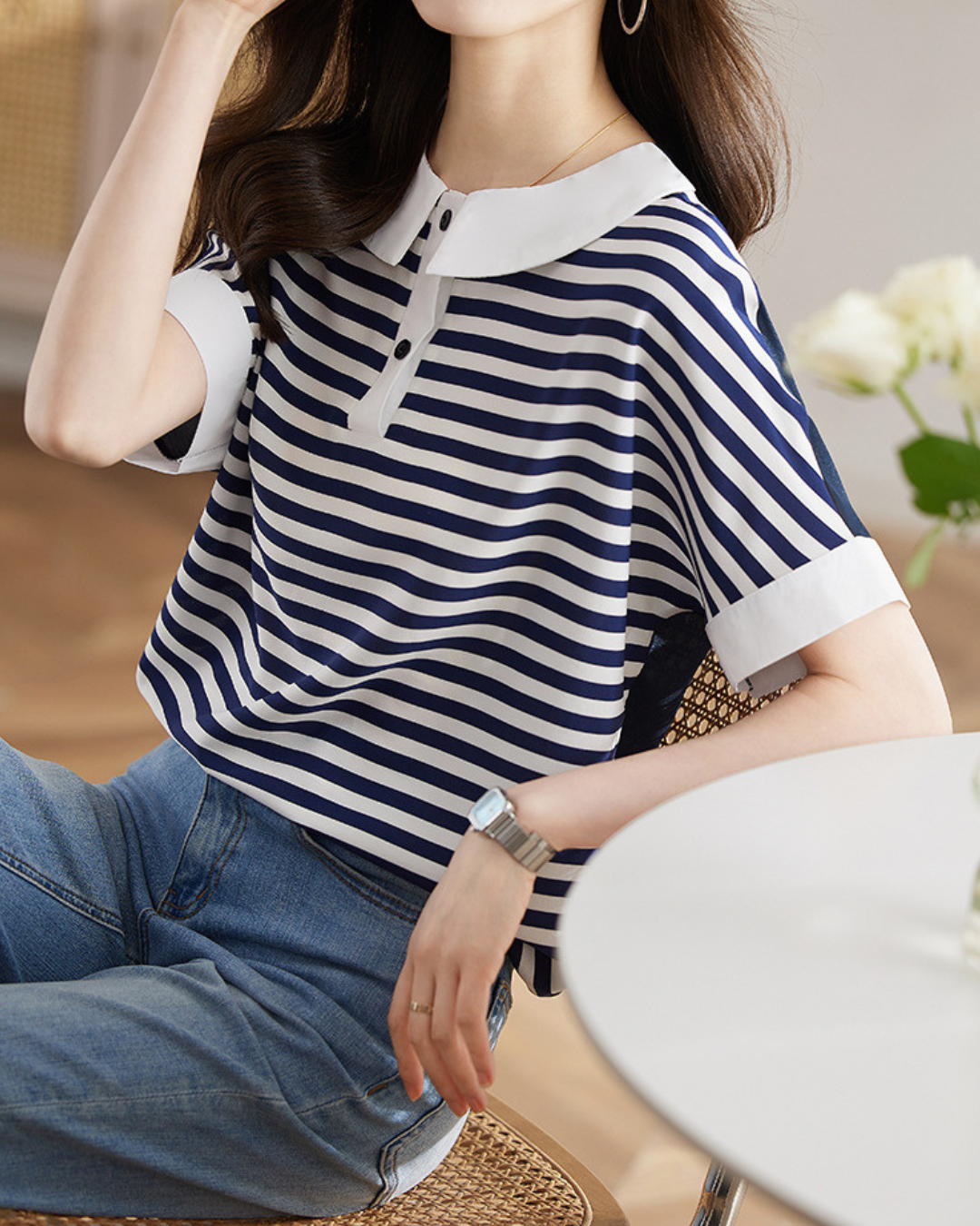 Marine Ease Stripe Collar Shirt