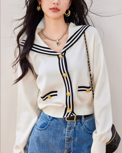 Marine Line Gold Button Cardigan