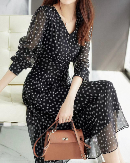 Elora Whisper Dot Flare Dress