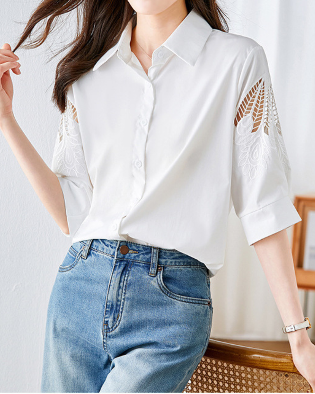Isla Breeze Embroidered Sleeve Shirt