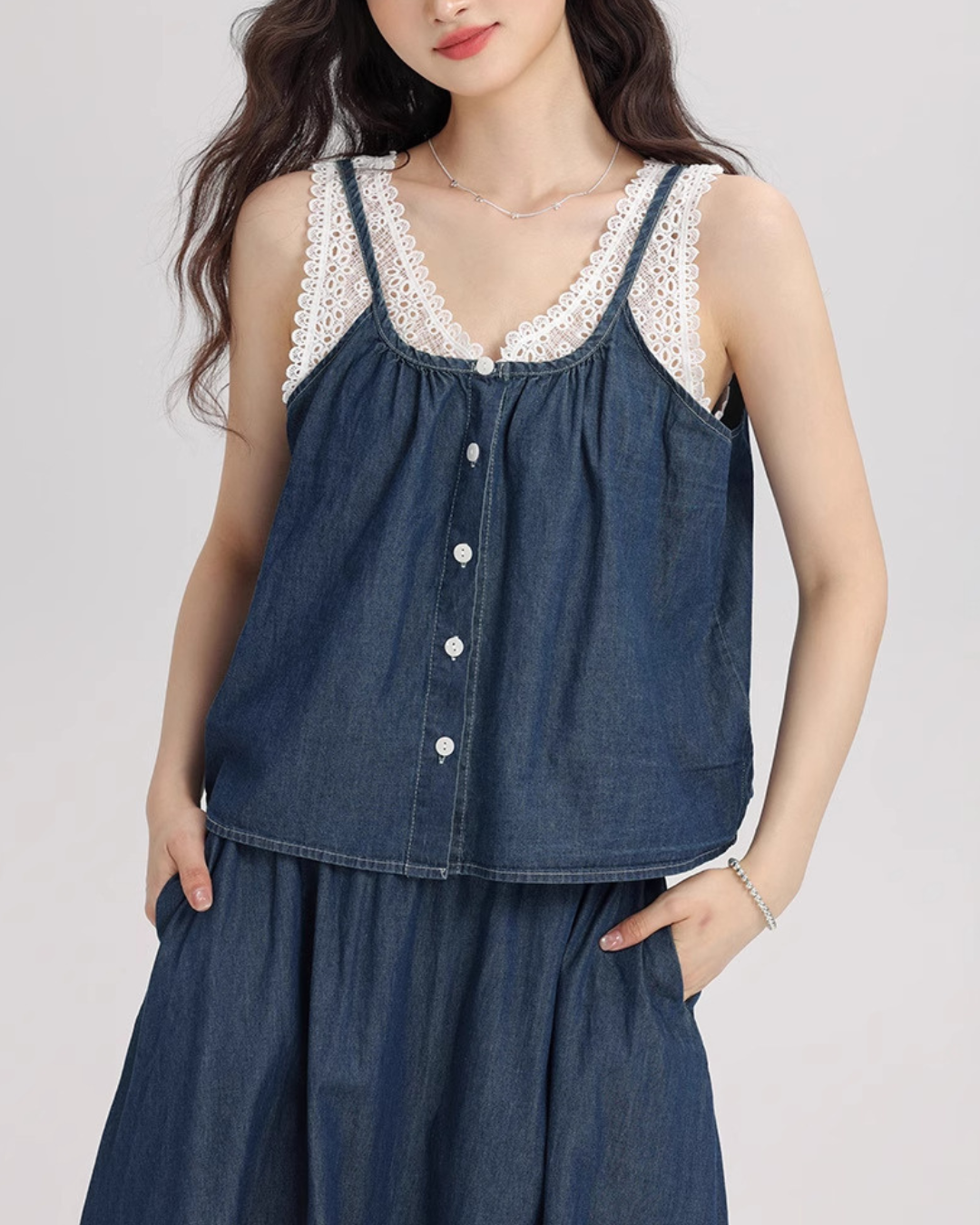 Azure Calm Denim Lace Set
