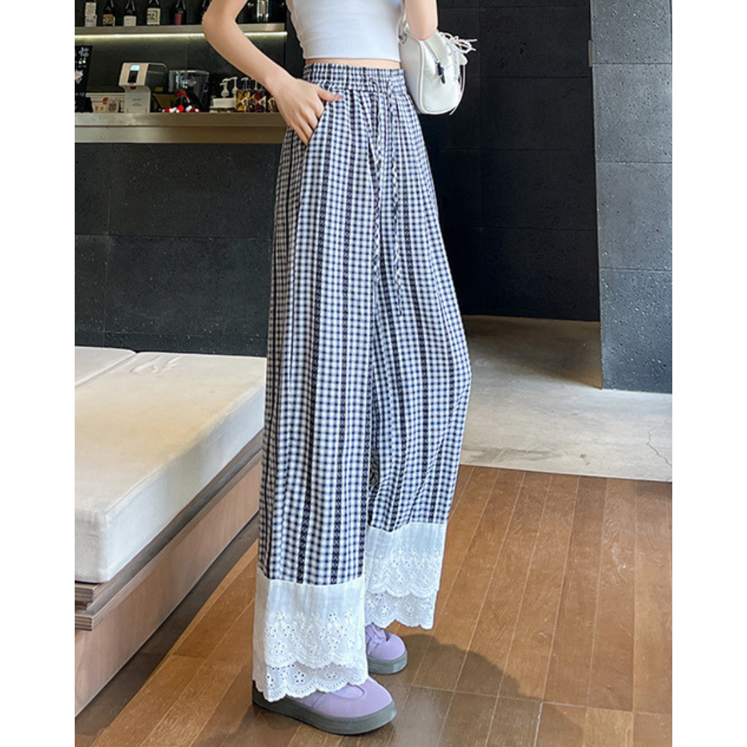 Tilda Gingham Lace Trim Pants