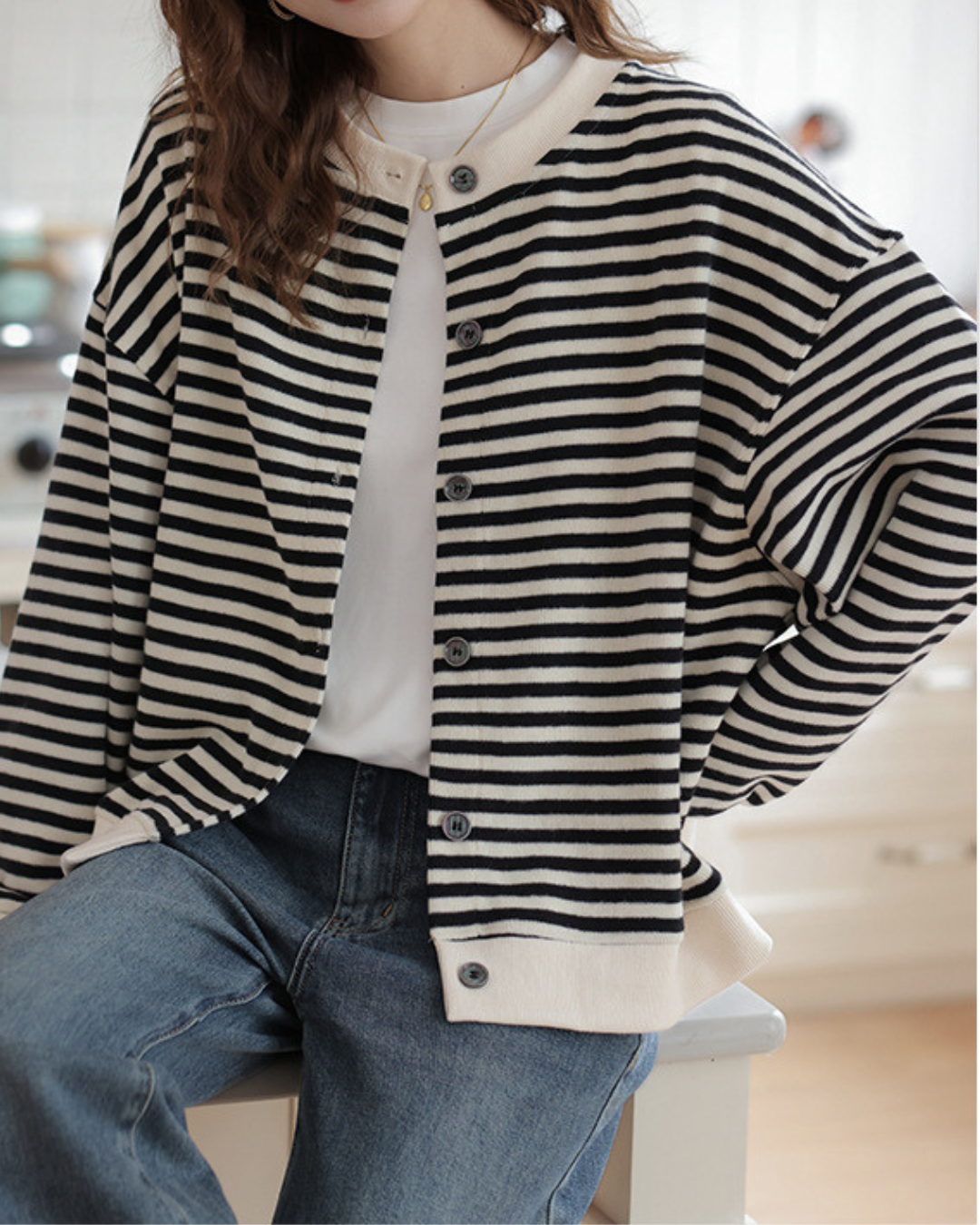 Marine Stripe Cozy Knit Cardigan