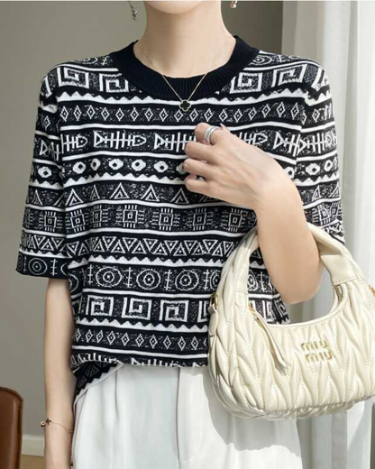 Noir Pattern Ease Knit T-Shirt