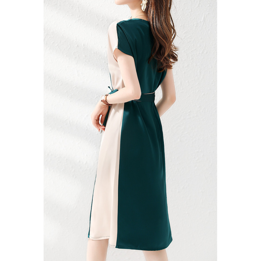 Olive Cream Colorblock Dress