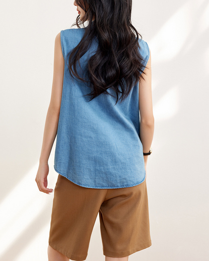 Mira Notch Collar Sleeveless Shirt
