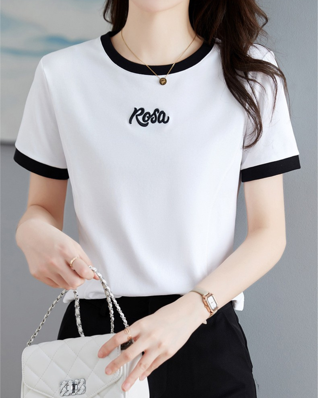 Rosa Contrast Trim Cotton T-Shirt