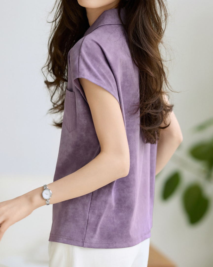 Lina Washed Collar Cotton T-Shirt