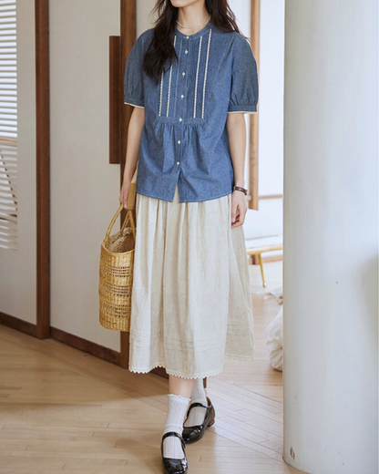 Elva Stitch Panel Denim Blouse