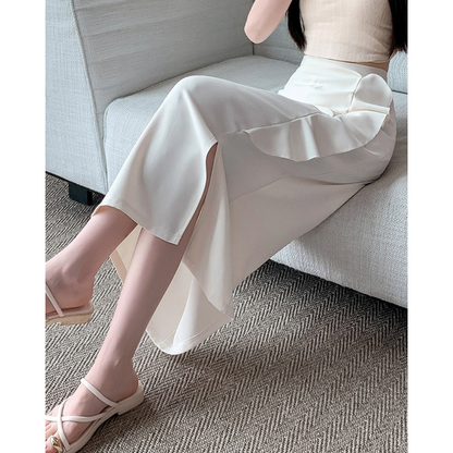 Noa Curve Ruffle Slit Skirt