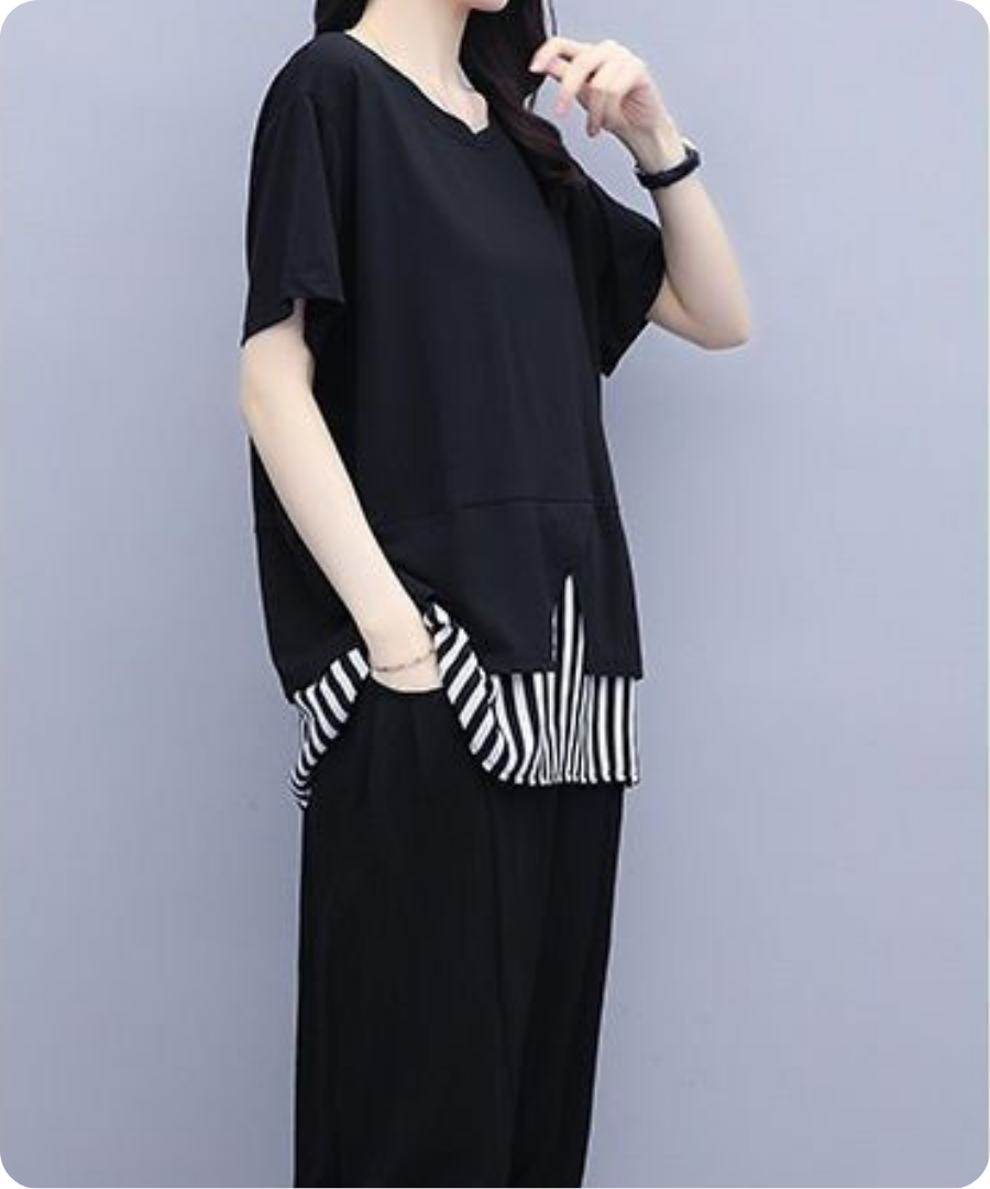 Noir Stripe Layered Tee Set