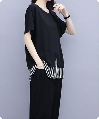 Noir Stripe Layered Tee Set