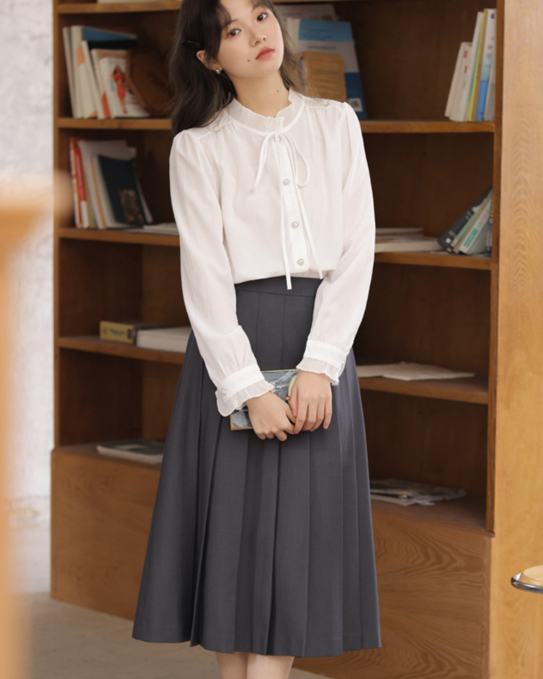 Elva Tie Neck Pearl Blouse