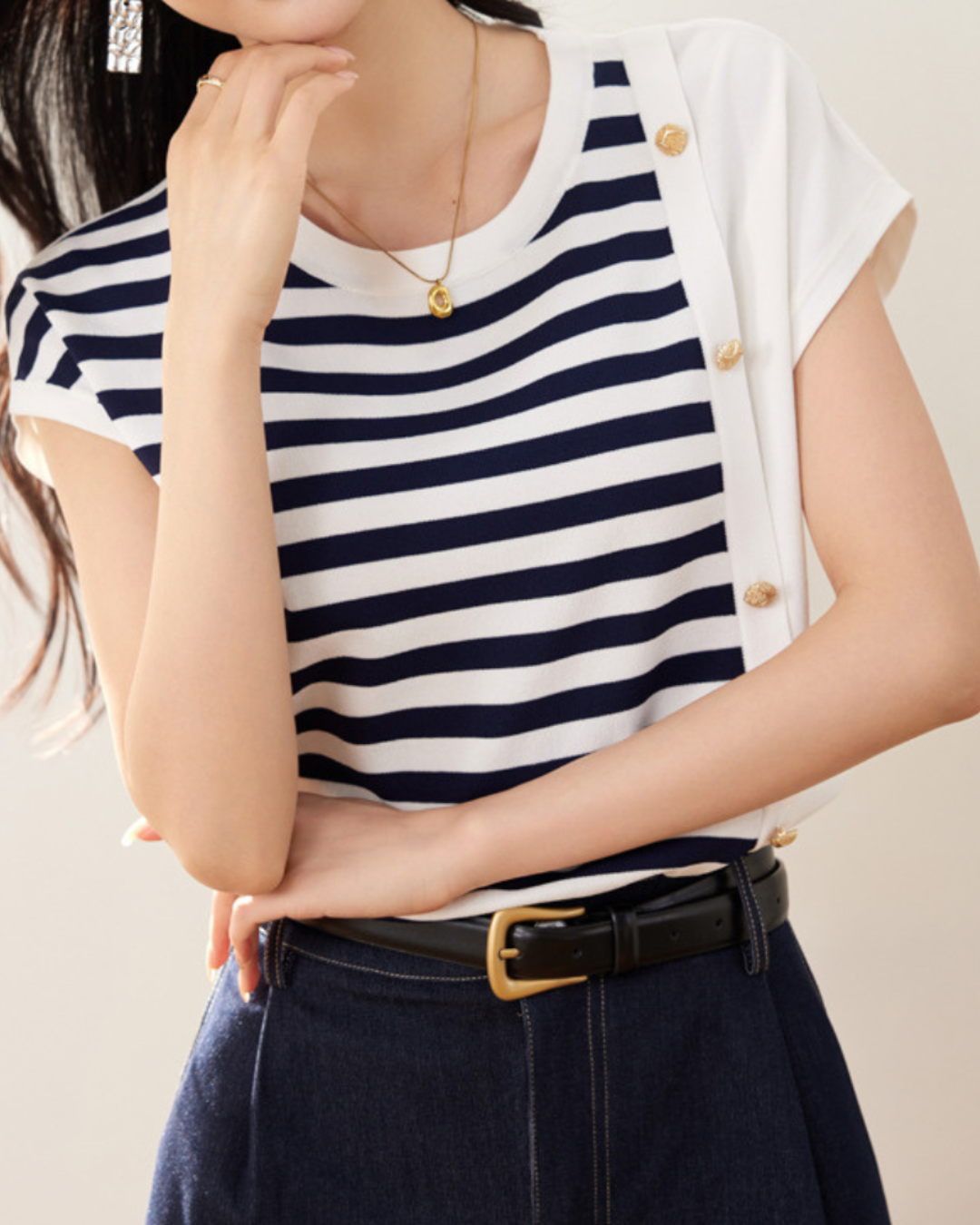 Marin Stripe Button Knit T-Shirt