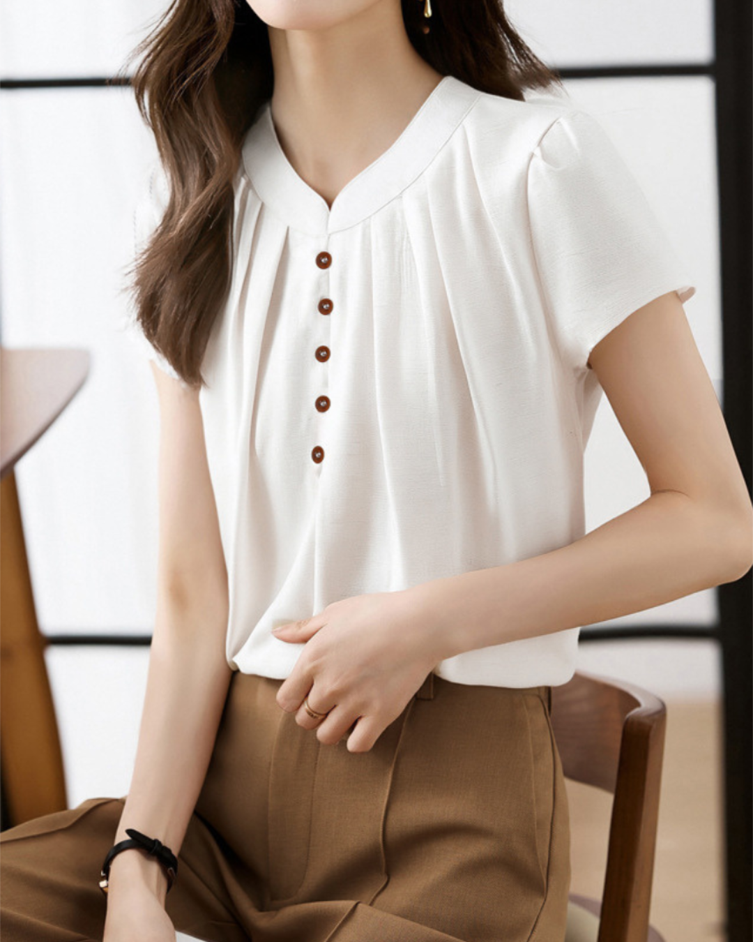 Evelyn Pleat Button Blouse