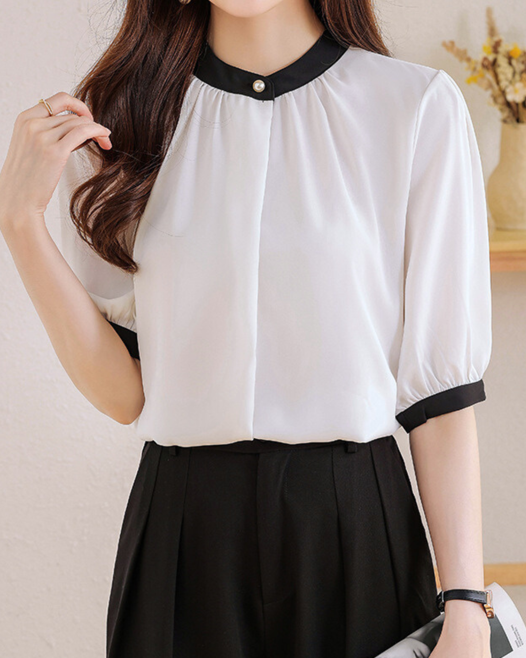 Vera Ease Pearl Trim Blouse