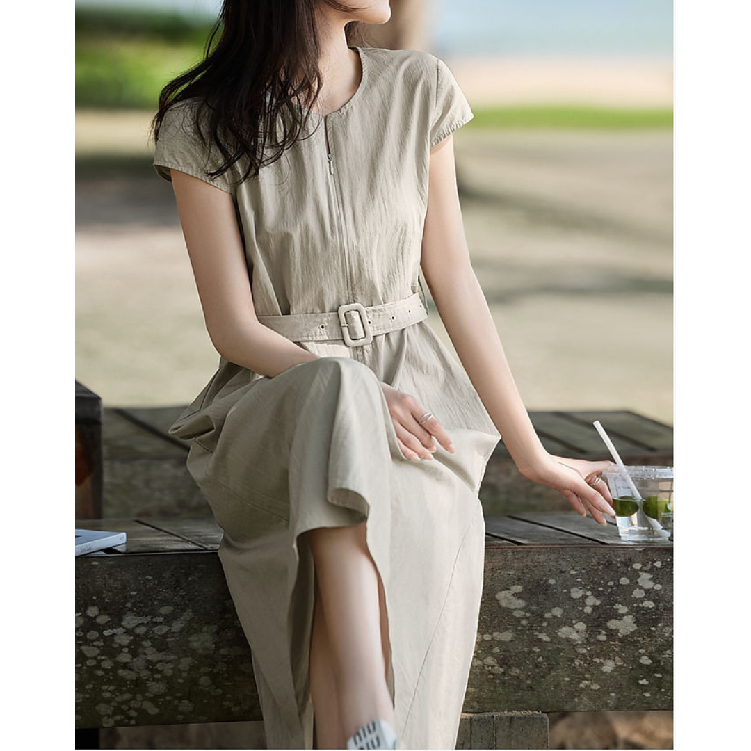Mira Taupe Zip Belt Dress