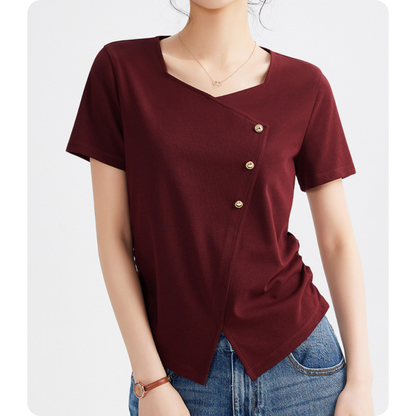 Mira Twist Button Draped T-Shirt