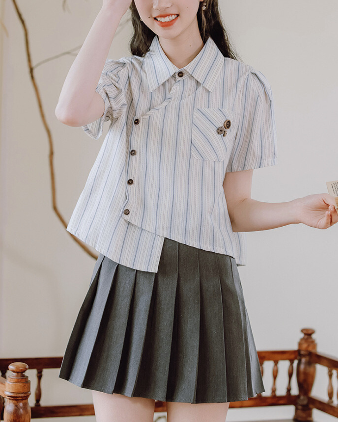 Mira Twist Stripe Collar Shirt