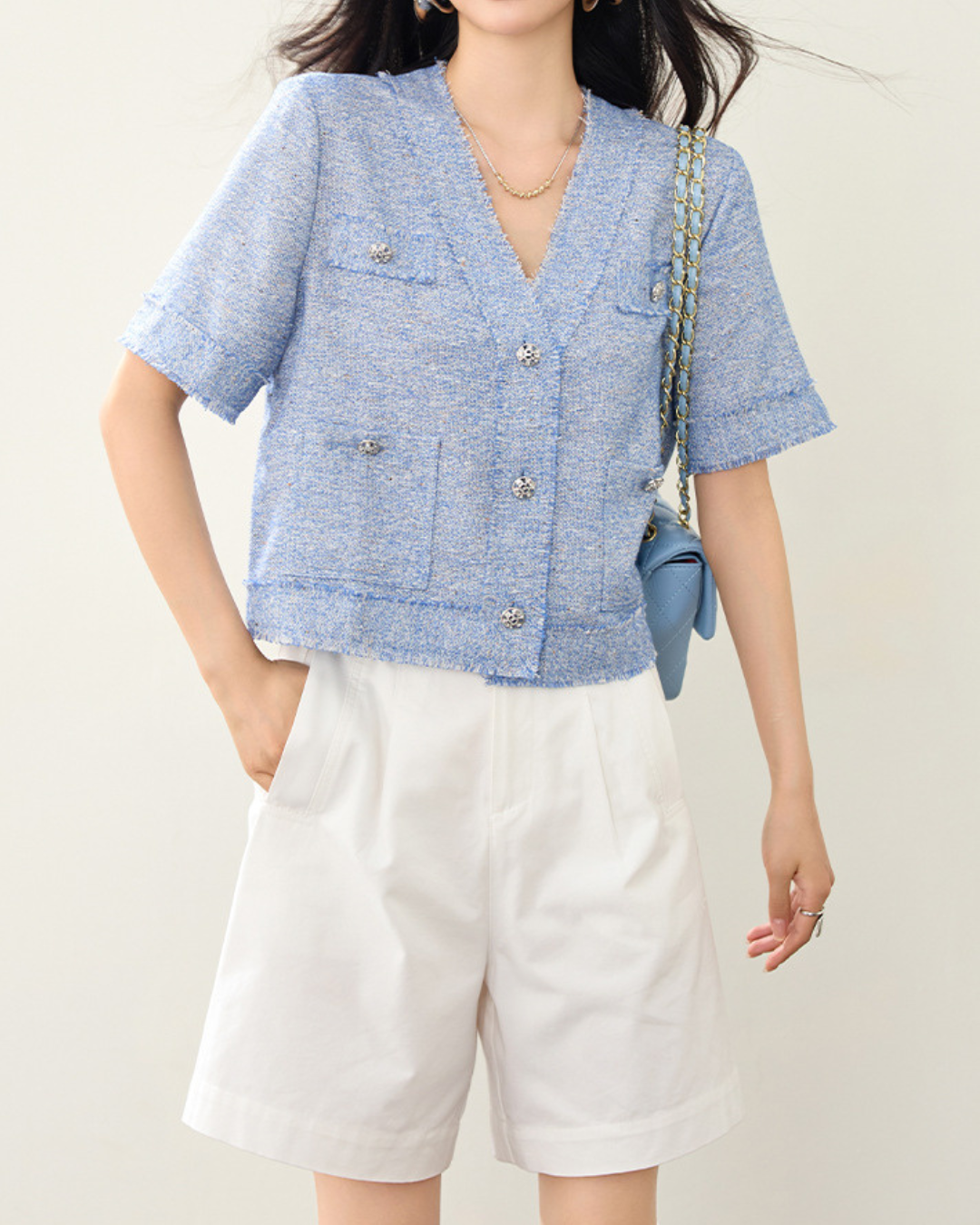 Elara Soft Tweed Button Cardigan