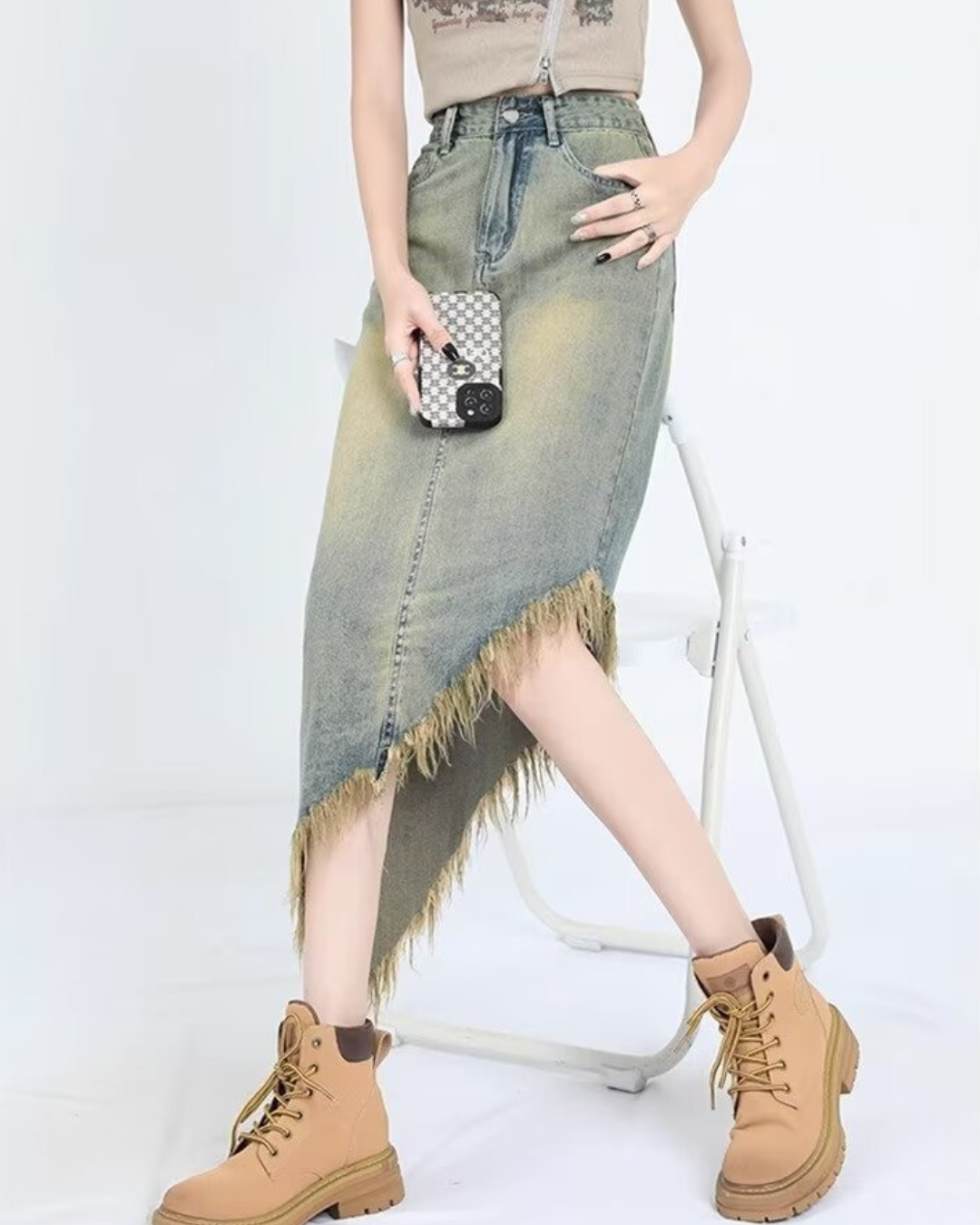Arlo Fade Fringe Denim Skirt