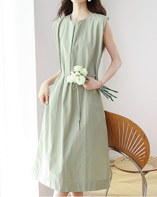 Haven Mist Belted Midi Dress