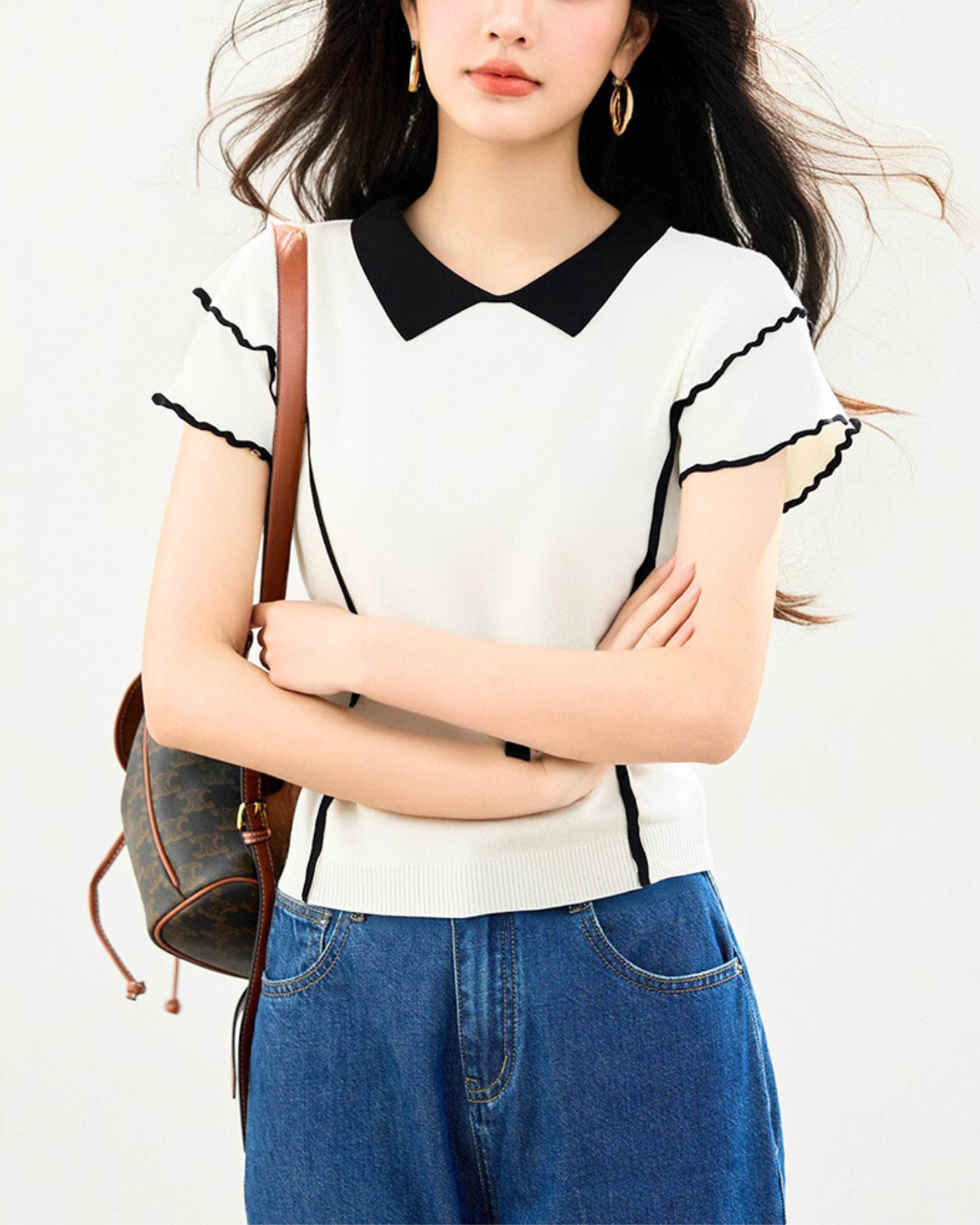 Delia Contrast Petal Knit T-Shirt