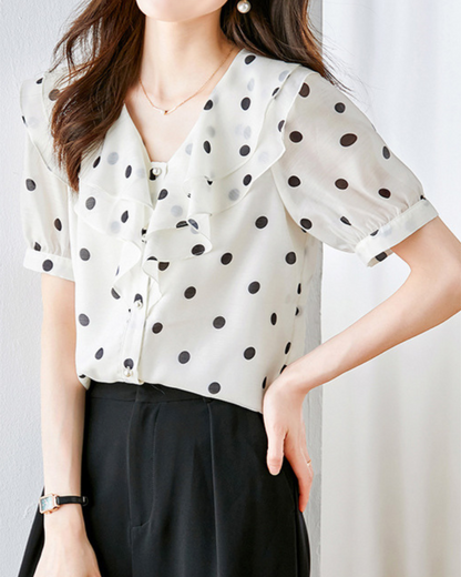 Mira Dot Ruffle Collar Blouse