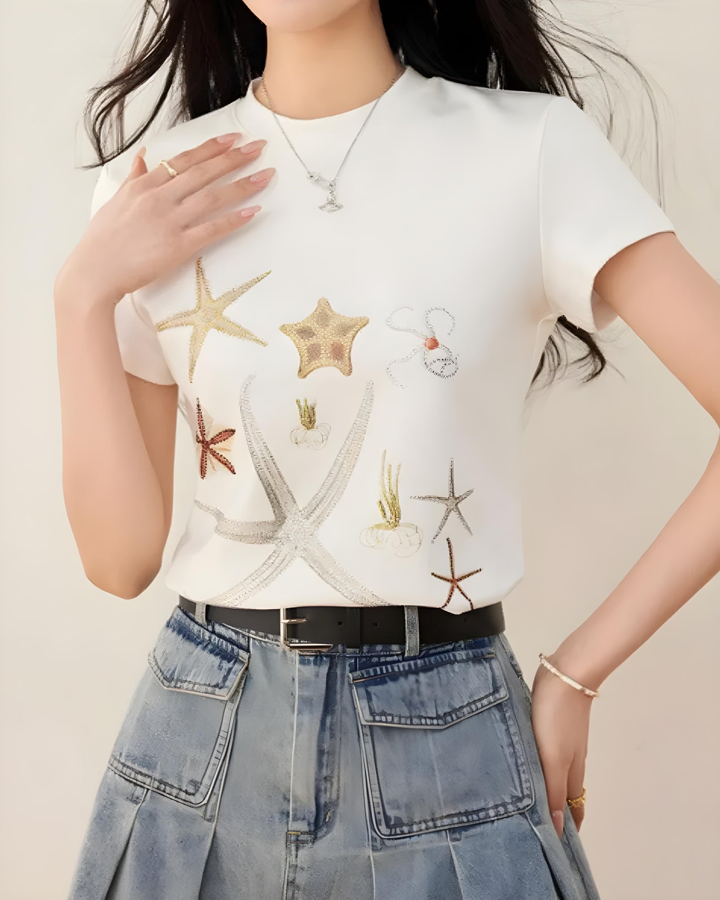 Mira Sea Breeze Embroidered T-Shirt
