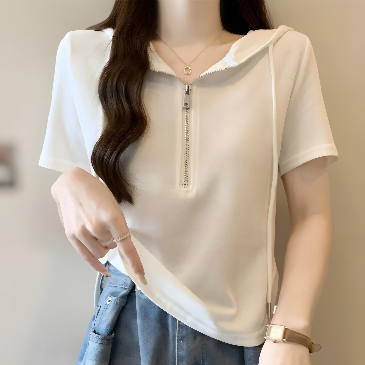 Noelle Zip Trim Soft Hoodie T-Shirt