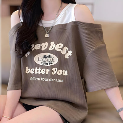 Lara Off-Shoulder Waffle T-Shirt