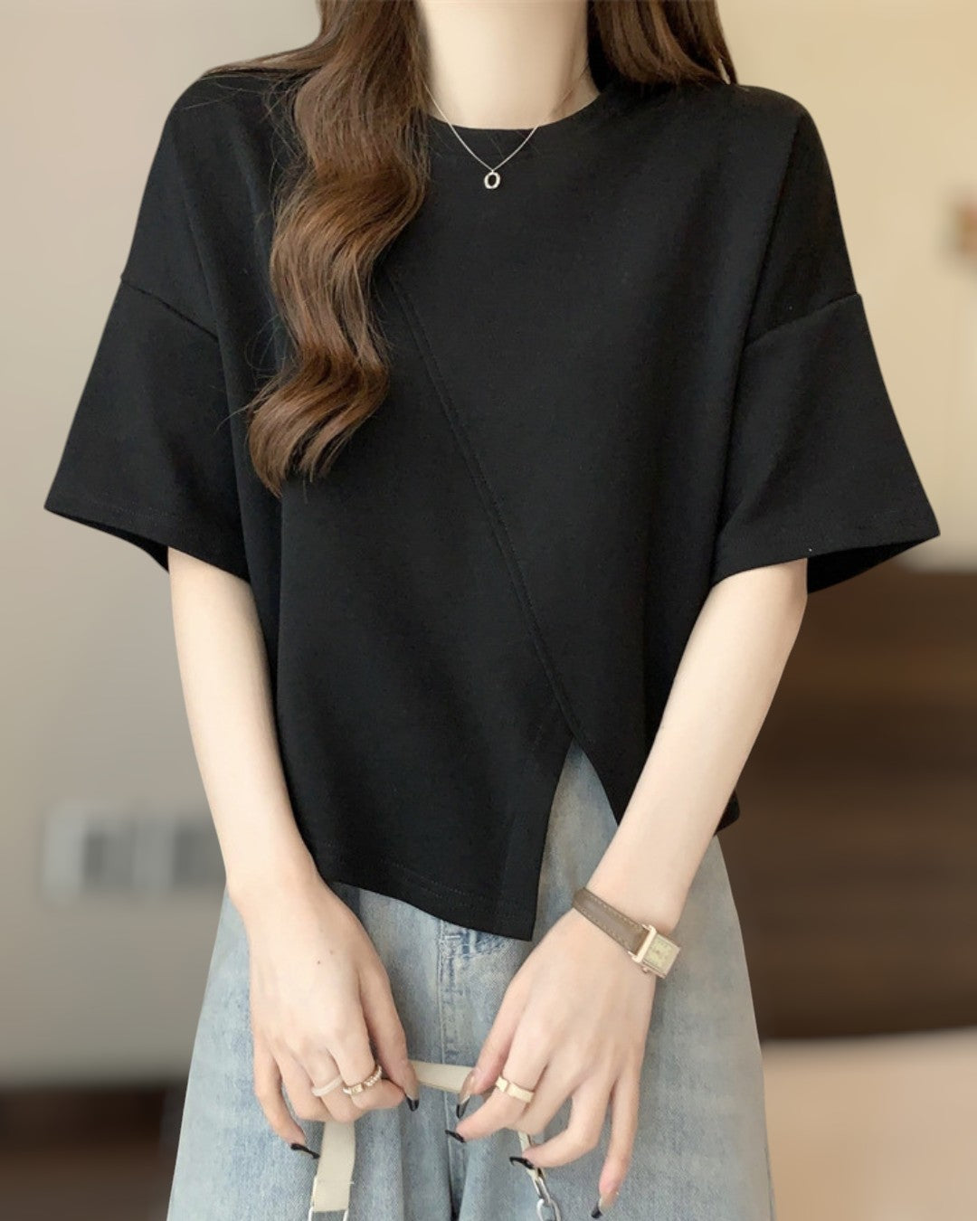 Luna Drape Cotton Panel T-Shirt
