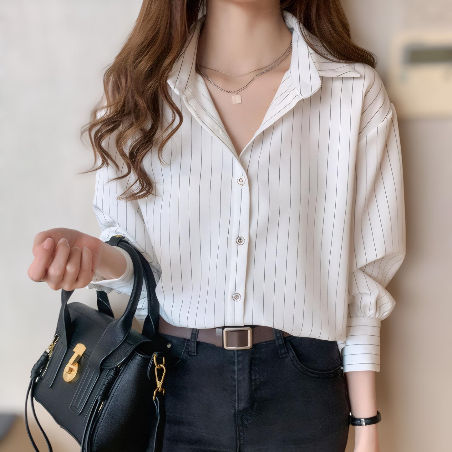 Line Poise Soft Printed V-Neck Blouse