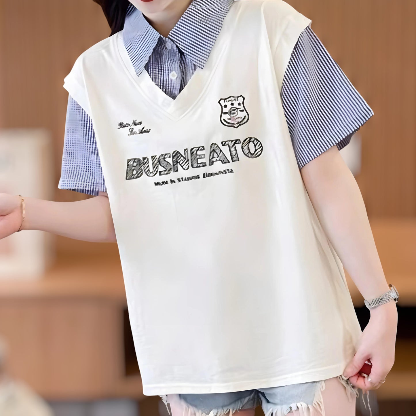 Maren Sketch Layered Collar T-Shirt