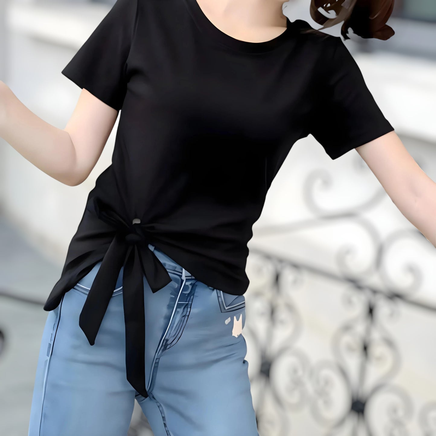 Serene Bow Side Cotton T-Shirt