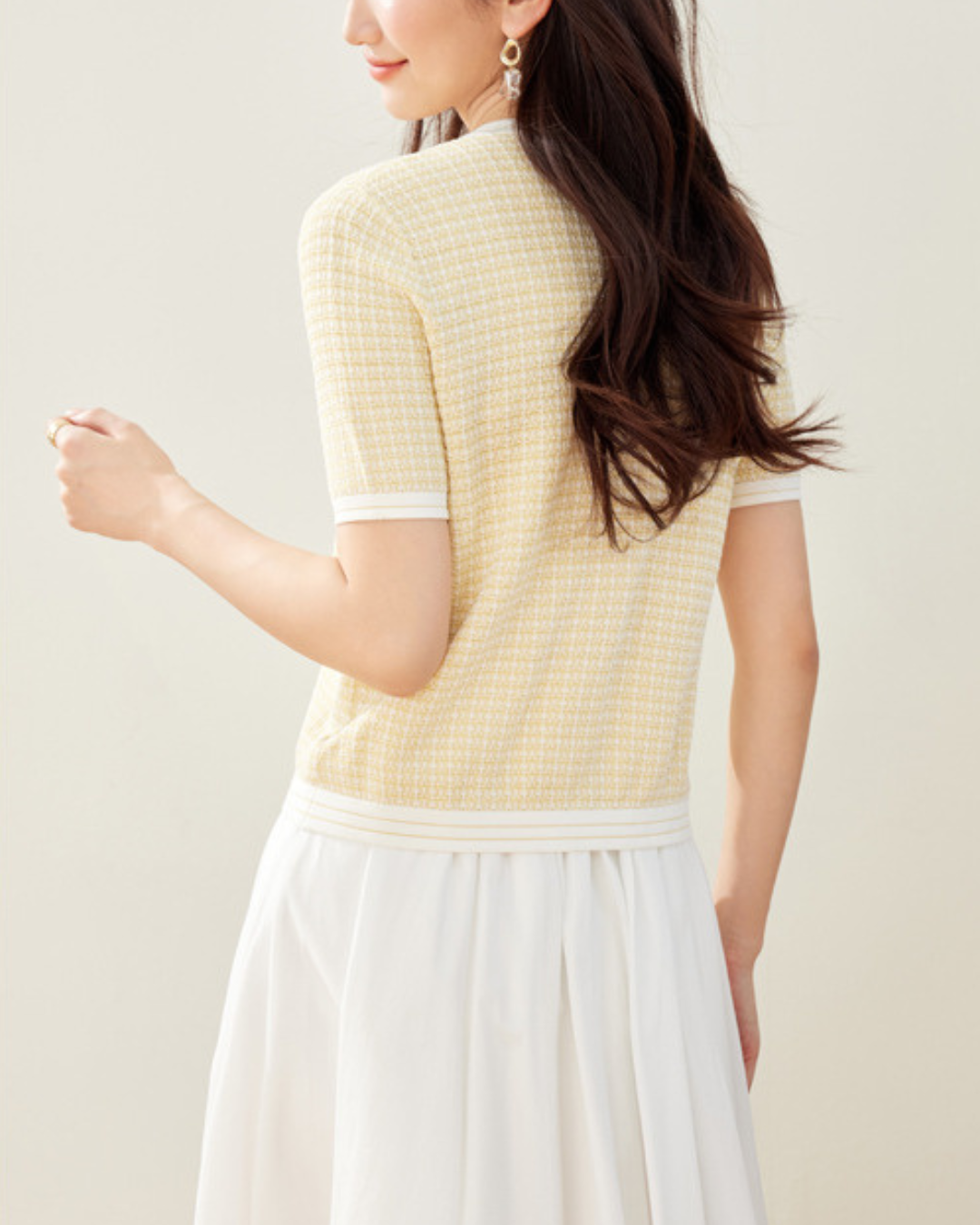 Maelle Tweed Trim Knit Tee